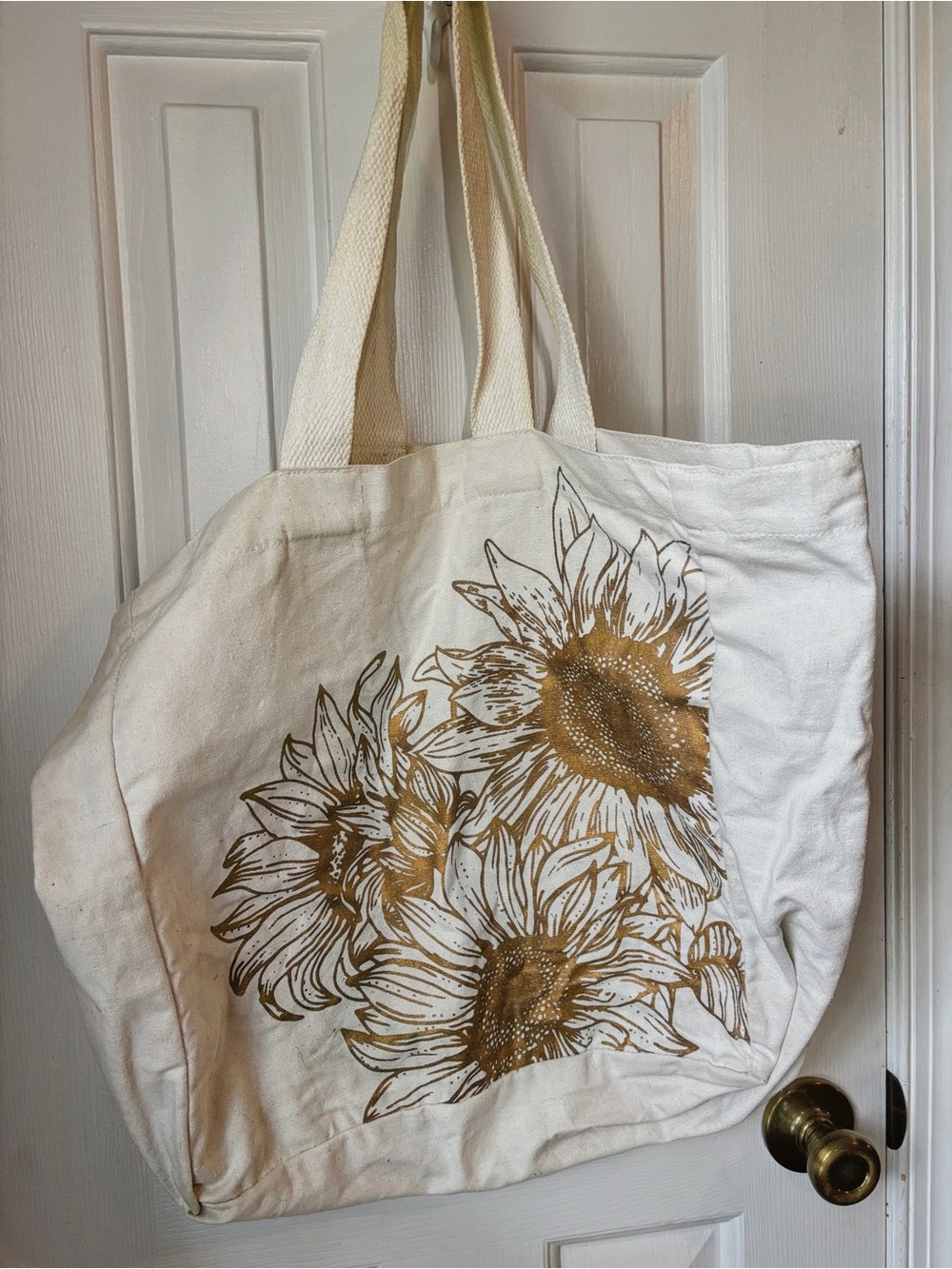 Canvas Tote Bag with Gold Sunflower Print